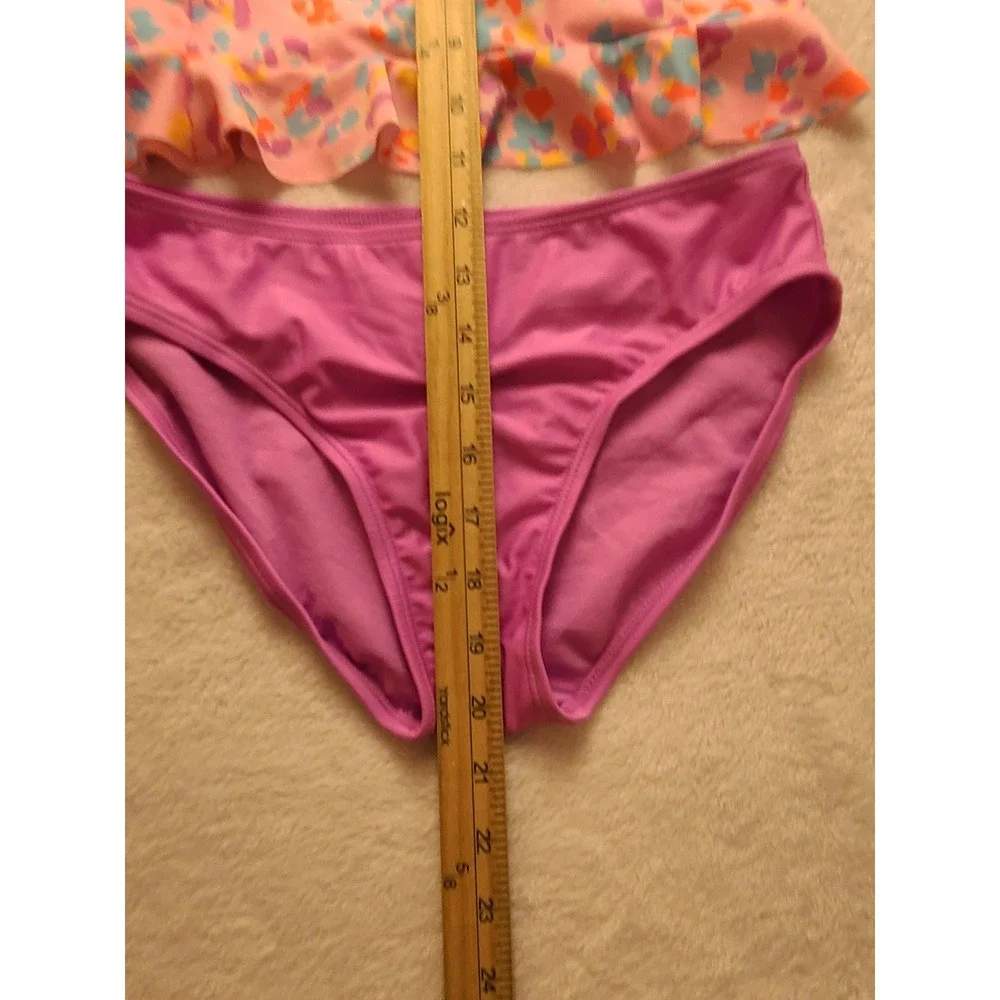 Cat & Jack Girls XL 14 Tankini Swimsuit Pink Abstract Floral Ruffle 2 Piece Set